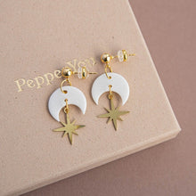 Load image into Gallery viewer, Celestial star drop earrings in pearly white - gold