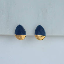 Load image into Gallery viewer, Dark green teardrop shape ceramic studs