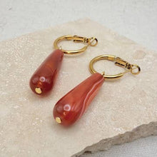 Load image into Gallery viewer, Everyday drop hoops - red agate