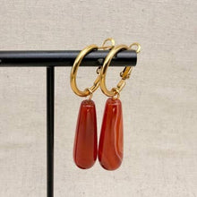 Load image into Gallery viewer, Everyday drop hoops - red agate