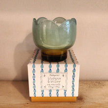 Load image into Gallery viewer, Tulip glass candle - blue & ochre - wisteria & willow