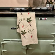Load image into Gallery viewer, Christmas tea towel - holly & mistletoe