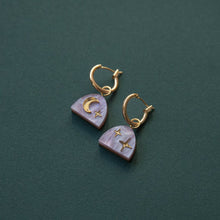 Load image into Gallery viewer, Moon rising arc stud earrings - teal marble