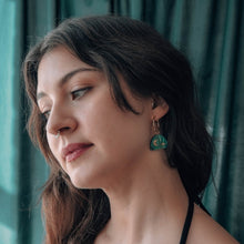 Load image into Gallery viewer, Moon rising arc stud earrings - teal marble