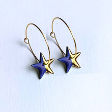 Load image into Gallery viewer, Hoop earrings with white star charms - silver