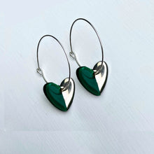 Load image into Gallery viewer, Hoop earrings with dark blue heart charms - gold