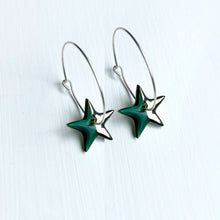 Load image into Gallery viewer, Hoop earrings with white star charms - silver