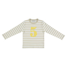 Load image into Gallery viewer, Sand & white Breton striped number t-shirt (banana)