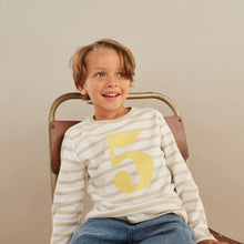 Load image into Gallery viewer, Sand & white Breton striped number t-shirt (banana)