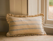 Load image into Gallery viewer, Stripe ruffle cushion - denim