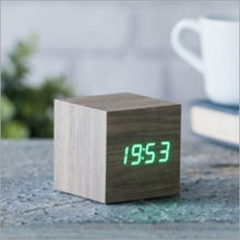 Load image into Gallery viewer, Wooden cube click clock - walnut/green LED