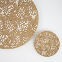 Load image into Gallery viewer, Cork coasters - pinecone white - set of 4