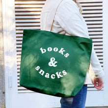 Load image into Gallery viewer, Books &amp; snacks tote bag - various colours
