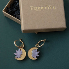 Load image into Gallery viewer, Daydream sun &amp; moon hoop earrings - merlot red &amp; gold
