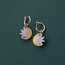 Load image into Gallery viewer, Daydream sun &amp; moon hoop earrings - merlot red &amp; gold
