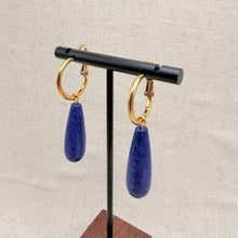 Load image into Gallery viewer, Everyday drop hoops - lapis
