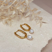 Load image into Gallery viewer, Everyday pearl drop hoop earrings
