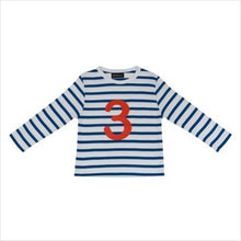 Load image into Gallery viewer, French blue &amp; white breton striped number T-shirt
