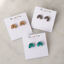 Load image into Gallery viewer, Glitter arc stud earrings - teal
