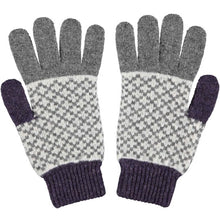 Load image into Gallery viewer, Lambswool gloves - cross - grey &amp; purple
