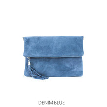 Load image into Gallery viewer, Foldover plain suede leather clutch bag - various colours

