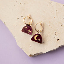 Load image into Gallery viewer, Moon rising arc stud earrings - teal marble

