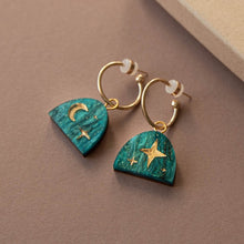Load image into Gallery viewer, Moon rising arc stud earrings - teal marble
