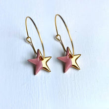 Load image into Gallery viewer, Hoop earrings with white star charms - silver
