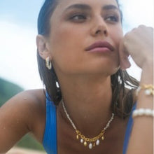 Load image into Gallery viewer, Pearl &amp; molten pebble charm necklace
