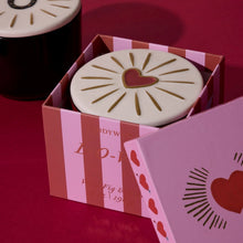Load image into Gallery viewer, Red glass candle w/ heart lid - wild fig &amp; rose
