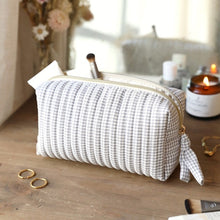 Load image into Gallery viewer, Gingham linen wash bag - small - grey
