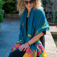 Load image into Gallery viewer, Tropical paradise print scarf - teal/multi
