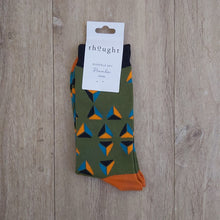 Load image into Gallery viewer, Geometrico bamboo geometric socks - olive green
