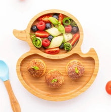 Load image into Gallery viewer, Bamboo duck plate - yellow suction plate
