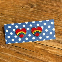 Load image into Gallery viewer, Rainbow hearts enamel earrings
