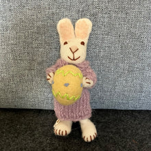 Load image into Gallery viewer, White bunny with purple dress &amp; yellow egg - large
