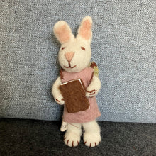 Load image into Gallery viewer, White bunny with lavender dress &amp; book
