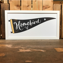 Load image into Gallery viewer, Homebird pennant yellow framed print
