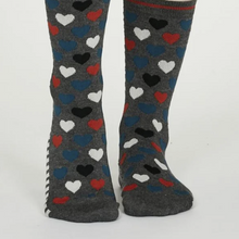 Load image into Gallery viewer, Eileen heart stripe bamboo socks - dark grey marle
